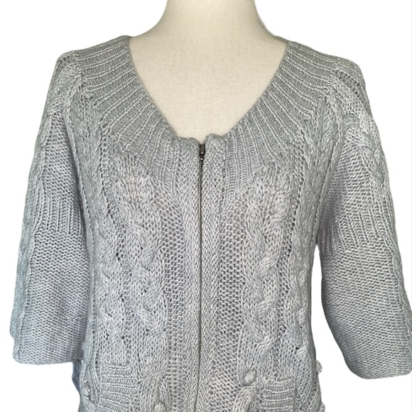 French Connection Alpaca Gray Cable Knit Zip Cardigan - L - Picture 2 of 9